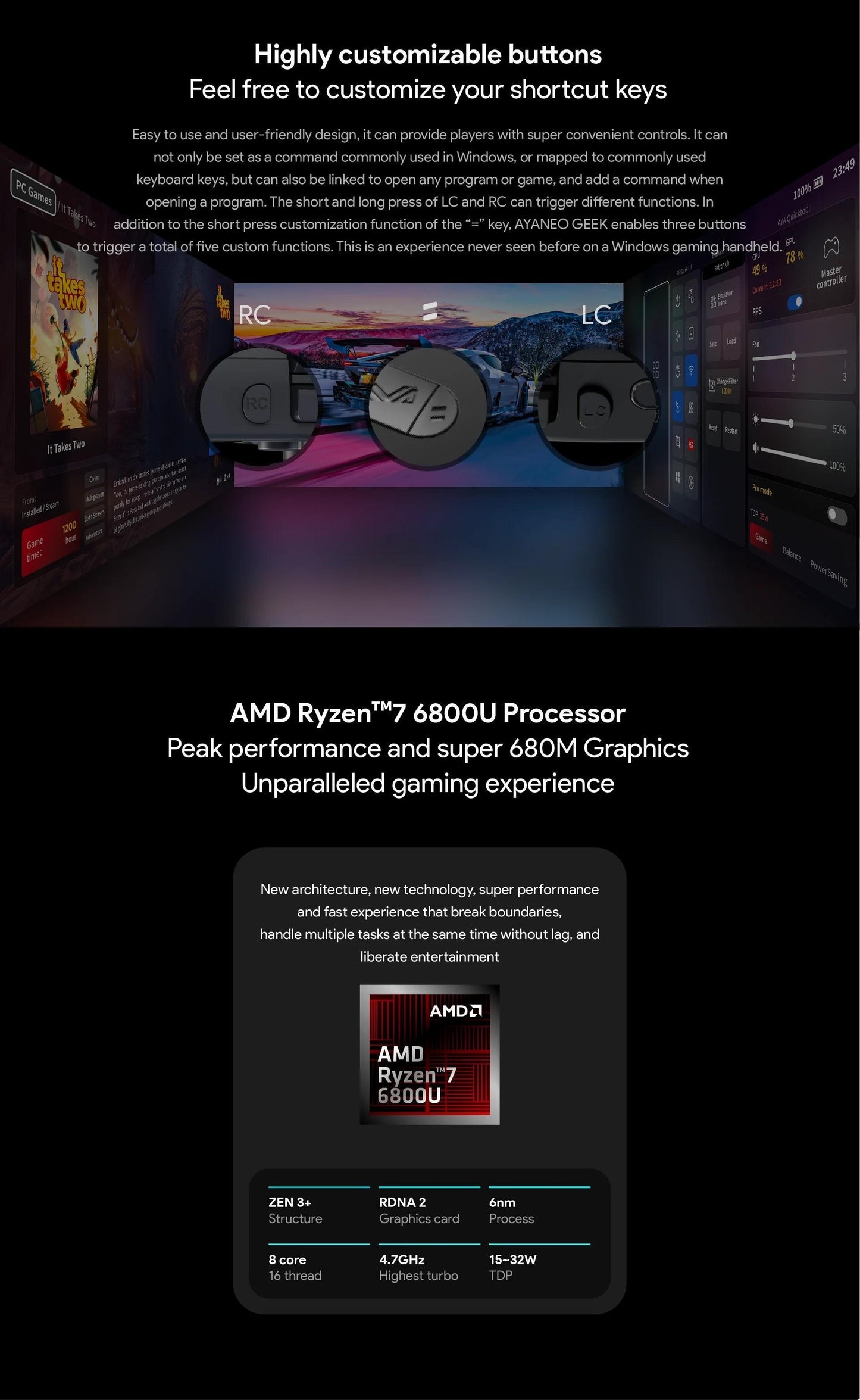 AYANEO GEEK (AMD R7-6800U)- 7 Inches Handheld PC Game Console Win 11 Laptop Touch Screen PC Video Game Console, CPU AMD Ryzen 7 6800U Processor Tablet PC