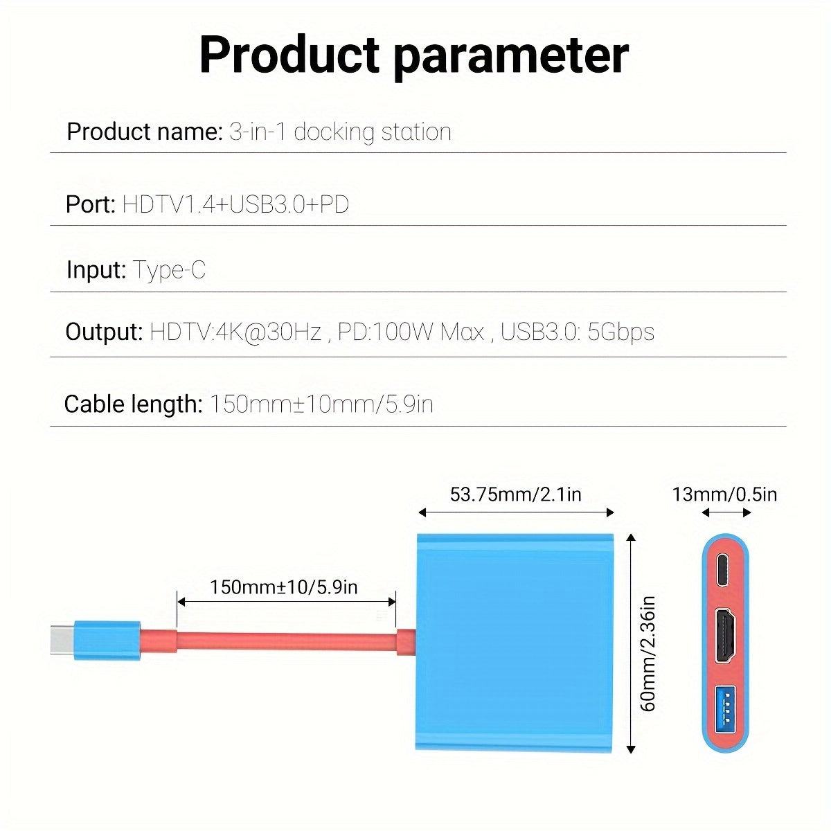 3-in-1 Portable Switch TV Dock Station - 4K HDTV Output, 5Gbps USB 3.0 Interface, 100W PD Fast Charging, Compatible with Nintendo Switch (1080P Only), Steam Deck, MacBook Pro/Air & More, 5.9" Cable