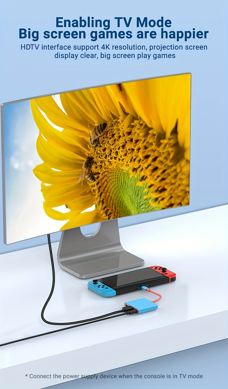 3-in-1 Portable Switch TV Dock Station - 4K HDTV Output, 5Gbps USB 3.0 Interface, 100W PD Fast Charging, Compatible with Nintendo Switch (1080P Only), Steam Deck, MacBook Pro/Air & More, 5.9" Cable