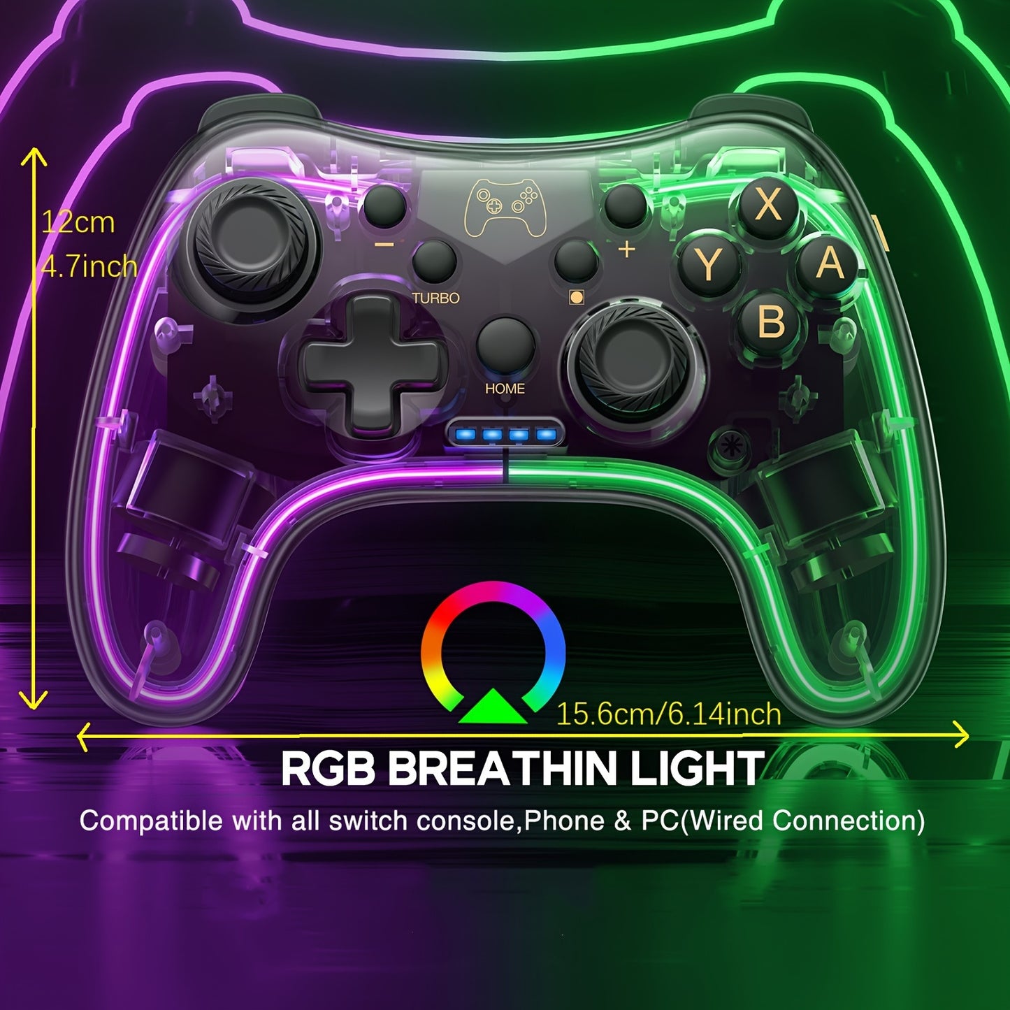 RGB Breathing LED Controller - Compatible with Switch/Lite/OLED, PC, Android, iOS - Turbo and Wake-up Functions