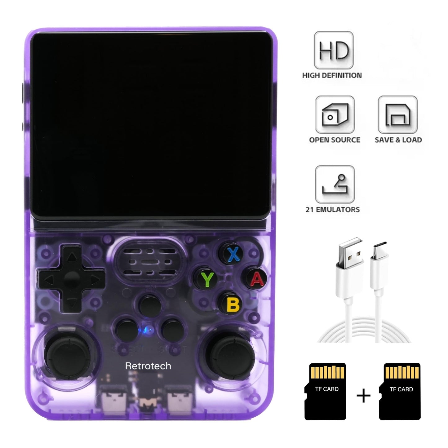 36V Retrotech R36S Handheld Video Game Console - Rechargeable Lithium Battery Powered, USB Charging, Portable Gaming on the Go - No Wireless Capability