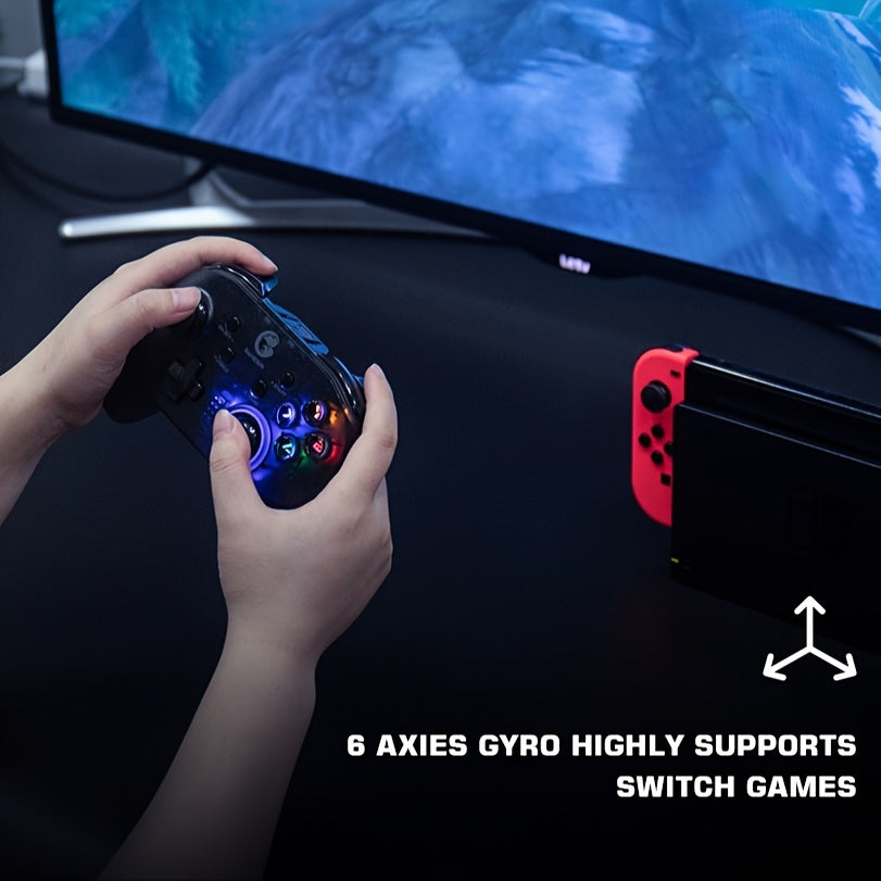 Wireless Game Controller T4 Pro for Windows 7 8 10pcs/iPhone/Android/Switch, Dual Shock USB Mobile Phone Gamepad Joystick for Arcade MFi Games, Semi-Transparent LED Backlight