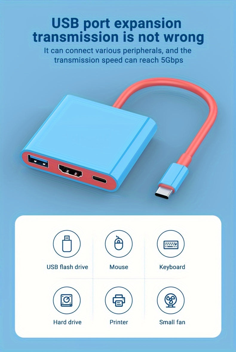3-in-1 Portable Switch TV Dock Station - 4K HDTV Output, 5Gbps USB 3.0 Interface, 100W PD Fast Charging, Compatible with Nintendo Switch (1080P Only), Steam Deck, MacBook Pro/Air & More, 5.9" Cable