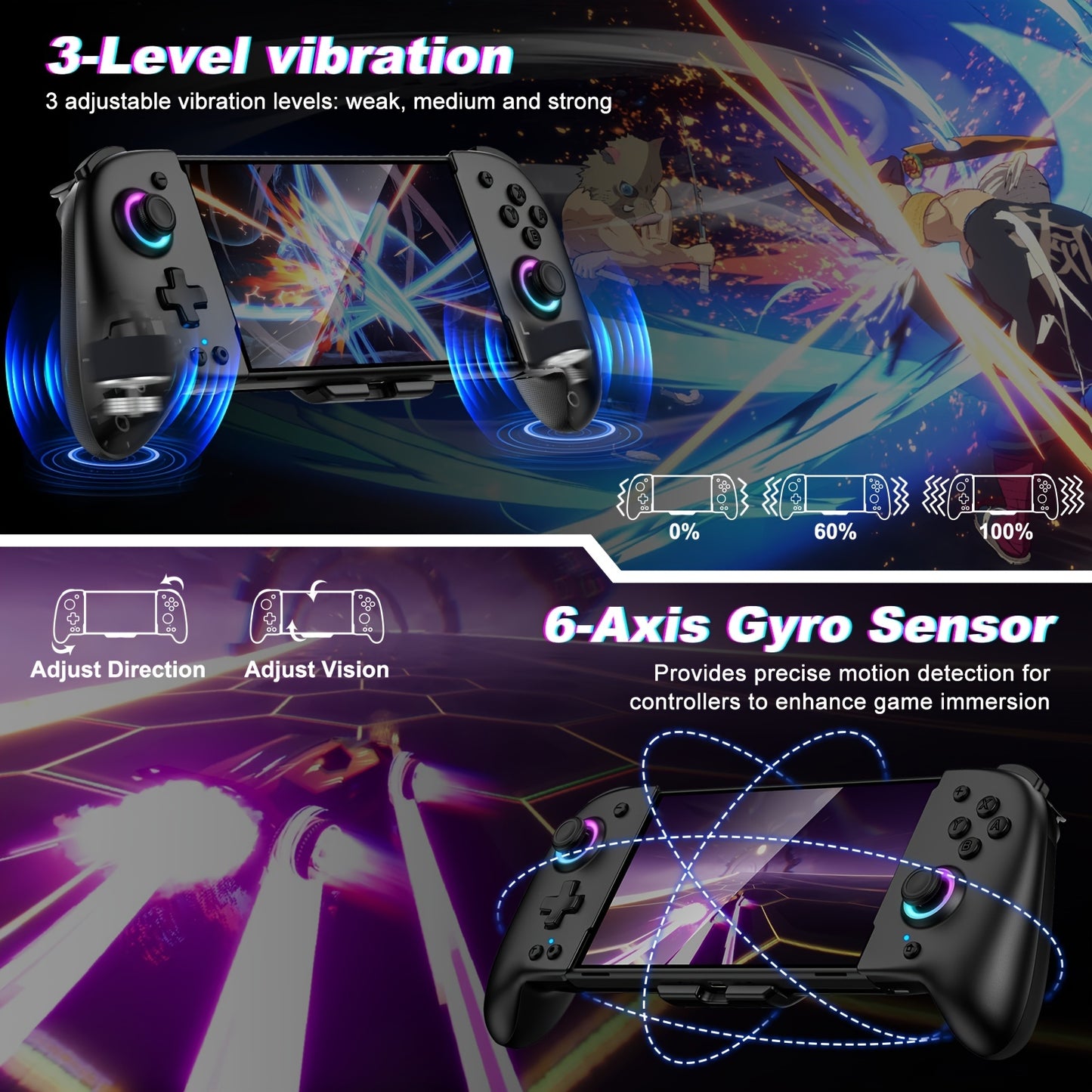 For Switch/Switch OLED, All-In-One gamepad controller replacement for Switch Controller, Switch Controller Remote Control with Adjustable TURBO, with RGB Lighting Effects