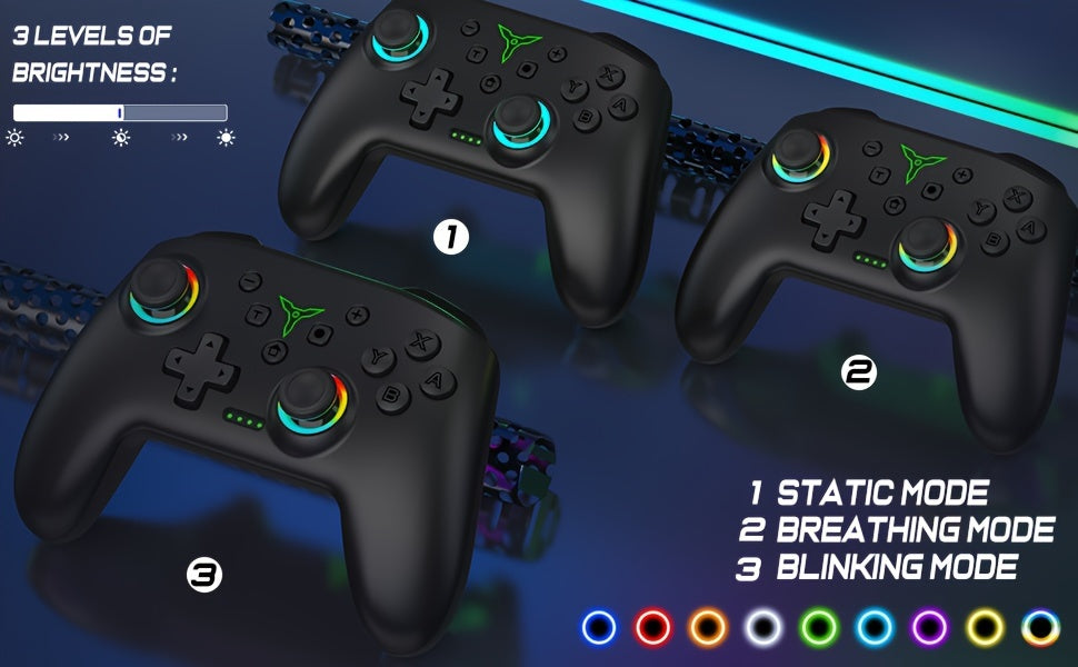 RGB Wireless Pro Controller For Nintendo Switch - Vibrant Lights, Programmable Buttons, Turbo Boost, OLED Compatible - For Gaming Experience