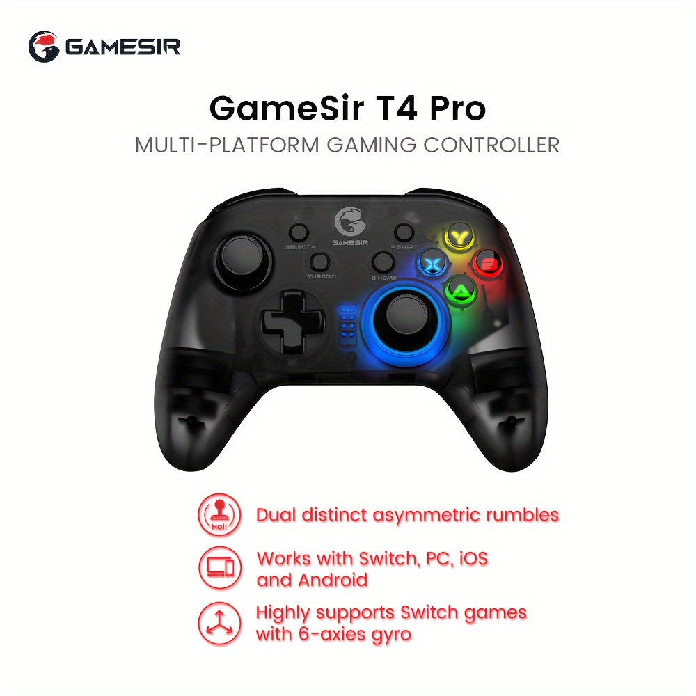 Wireless Game Controller T4 Pro for Windows 7 8 10pcs/iPhone/Android/Switch, Dual Shock USB Mobile Phone Gamepad Joystick for Arcade MFi Games, Semi-Transparent LED Backlight
