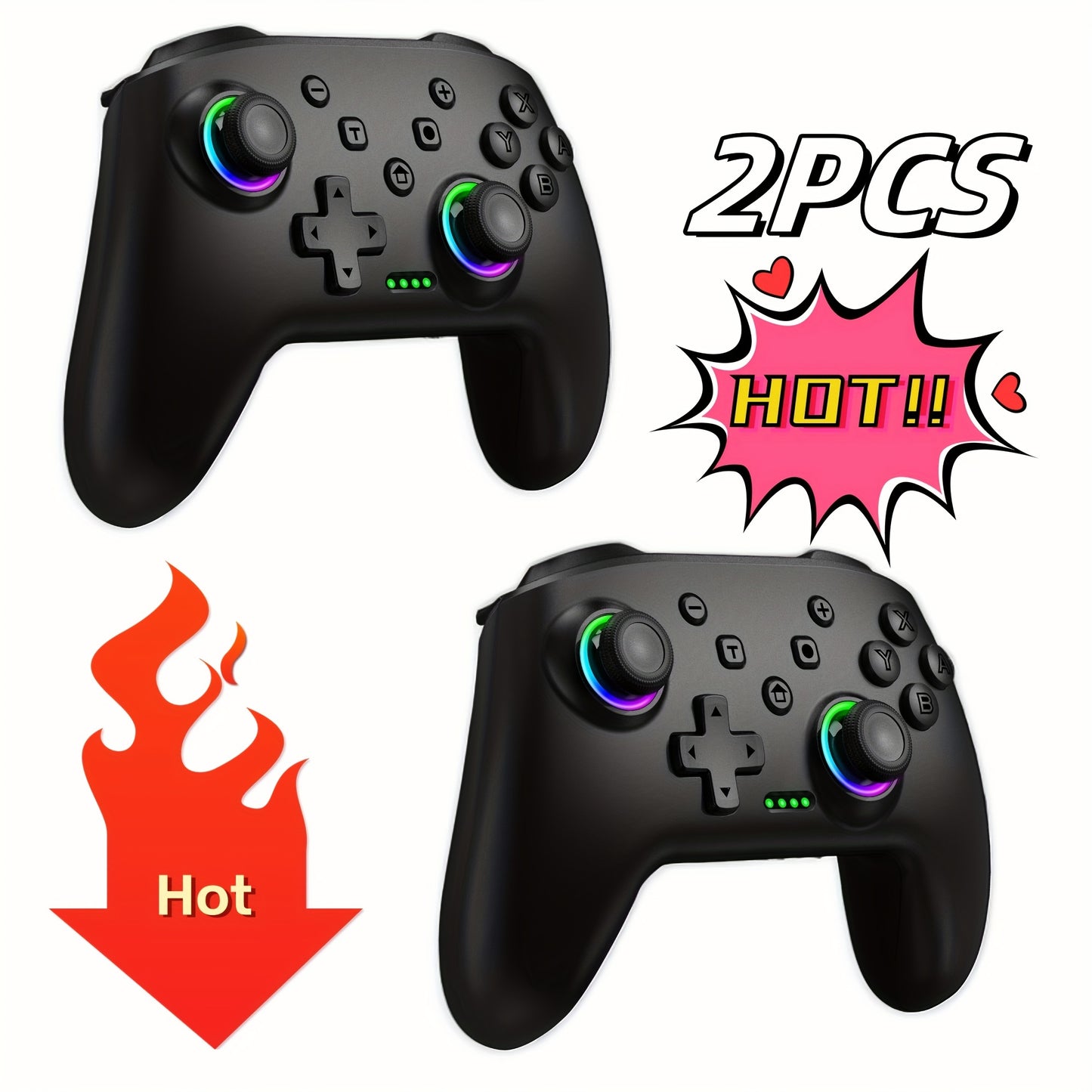 RGB Wireless Pro Controller For Nintendo Switch - Vibrant Lights, Programmable Buttons, Turbo Boost, OLED Compatible - For Gaming Experience
