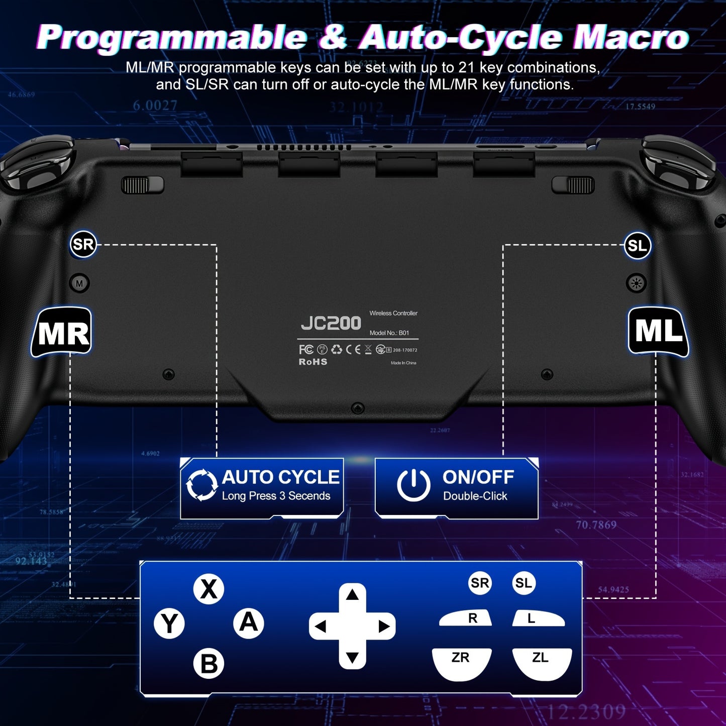For Switch/Switch OLED, All-In-One gamepad controller replacement for Switch Controller, Switch Controller Remote Control with Adjustable TURBO, with RGB Lighting Effects
