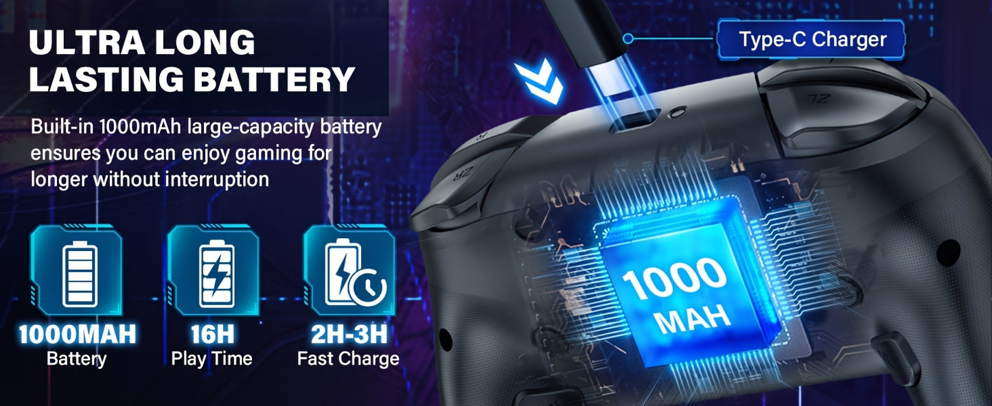 Wireless Pro Controller for Switch/Switch Lite/Switch OLED - Cool RGB, Rechargeable, 6-Axis Gyro, 10 RGB Lights