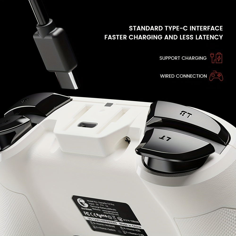 Wireless Game Controller T4 Pro for Windows 7 8 10pcs/iPhone/Android/Switch, Dual Shock USB Mobile Phone Gamepad Joystick for Arcade MFi Games, Semi-Transparent LED Backlight