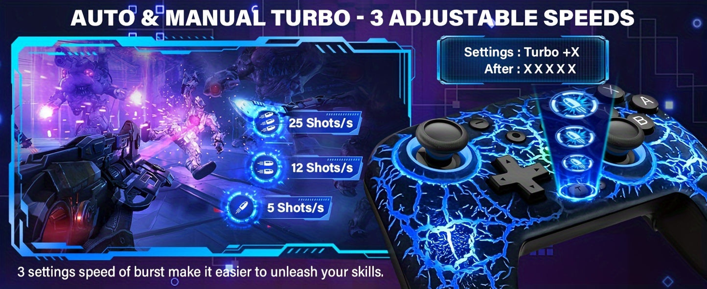 Wireless Pro Controller for Switch/Switch Lite/Switch OLED - Cool RGB, Rechargeable, 6-Axis Gyro, 10 RGB Lights