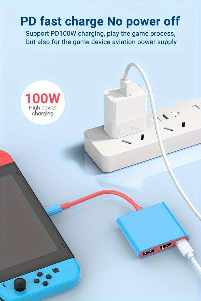 3-in-1 Portable Switch TV Dock Station - 4K HDTV Output, 5Gbps USB 3.0 Interface, 100W PD Fast Charging, Compatible with Nintendo Switch (1080P Only), Steam Deck, MacBook Pro/Air & More, 5.9" Cable