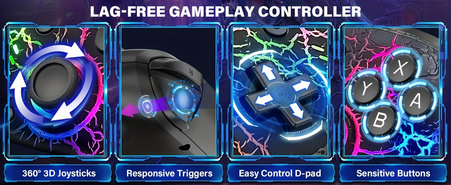 Wireless Pro Controller for Switch/Switch Lite/Switch OLED - Cool RGB, Rechargeable, 6-Axis Gyro, 10 RGB Lights