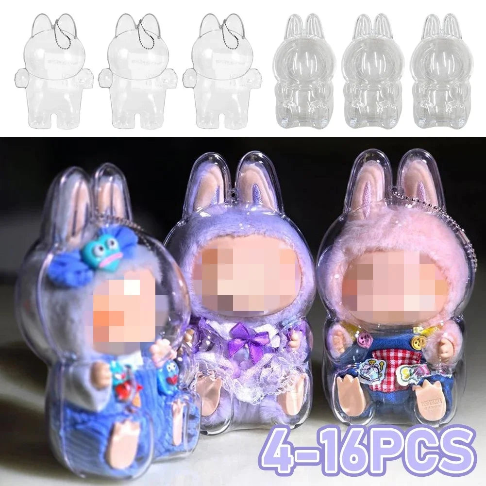 Labubu Protect Case Portable Transparent Protective Case Acrylic Organizer Box For Labubu V1 V2 Doll Bag with Keychain