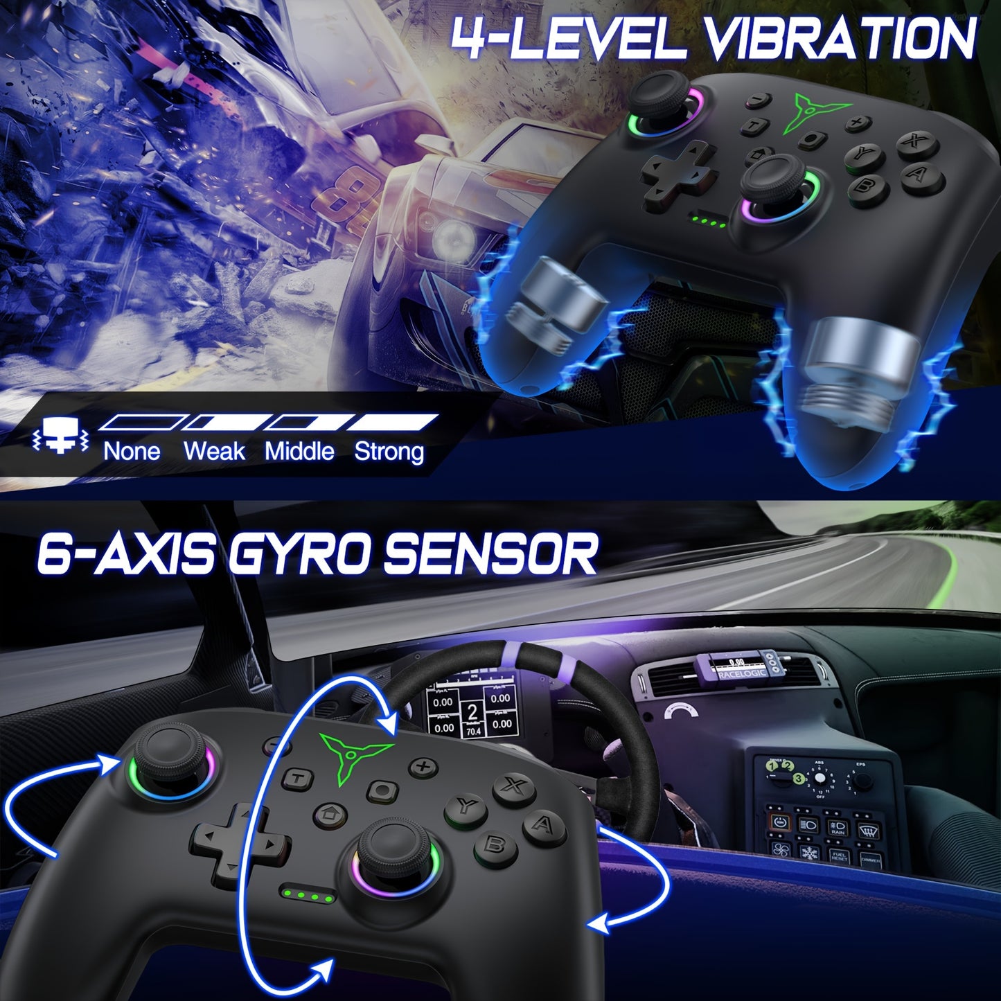 RGB Wireless Pro Controller For Nintendo Switch - Vibrant Lights, Programmable Buttons, Turbo Boost, OLED Compatible - For Gaming Experience