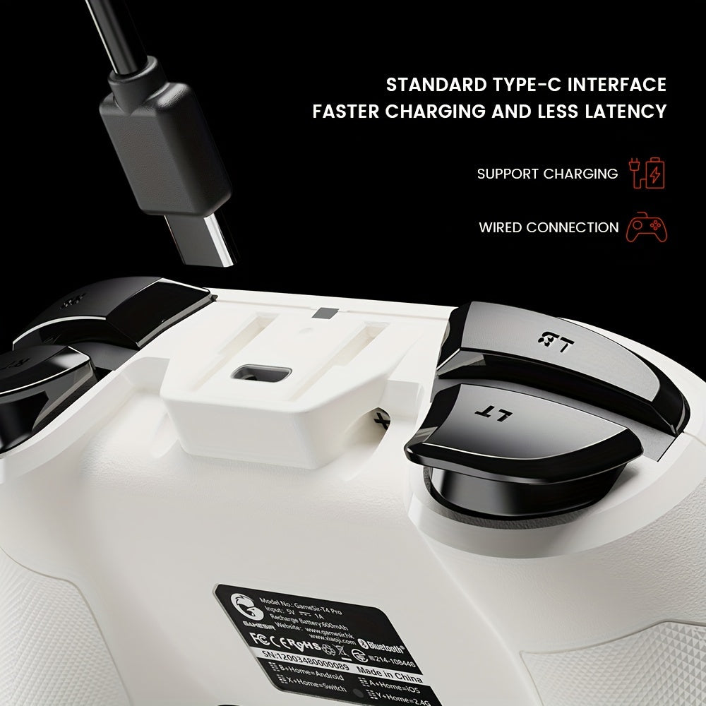 GameSir T4Pro Wireless Gaming Controller for PC/Switch/Android/iOS, Dual-Vibration Turbo PC Controller with RGB LED, 4 Programmable Keys, 6-Axis Gyro, PC Game Controller