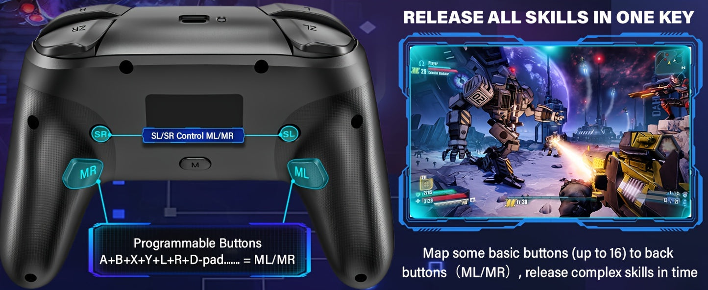 Wireless Pro Controller for Switch/Switch Lite/Switch OLED - Cool RGB, Rechargeable, 6-Axis Gyro, 10 RGB Lights