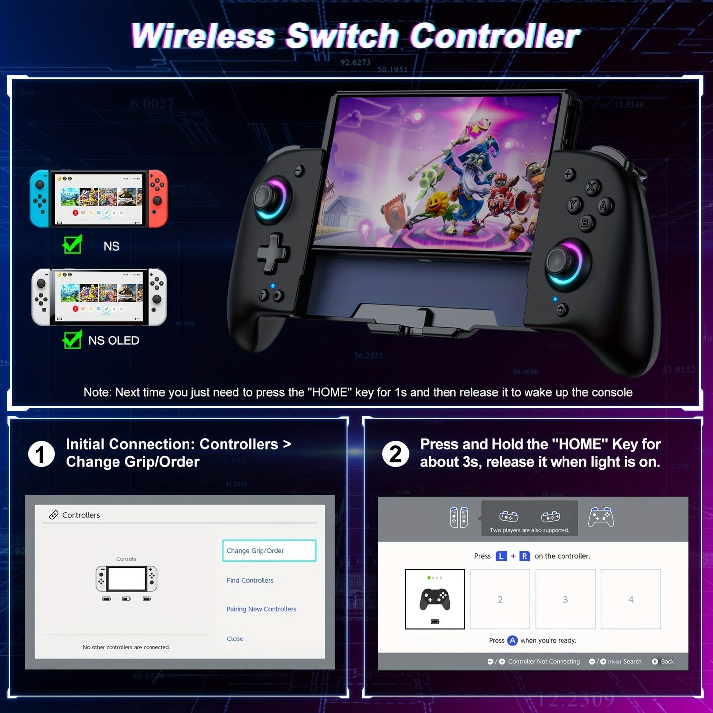 For Switch/Switch OLED, All-In-One gamepad controller replacement for Switch Controller, Switch Controller Remote Control with Adjustable TURBO, with RGB Lighting Effects