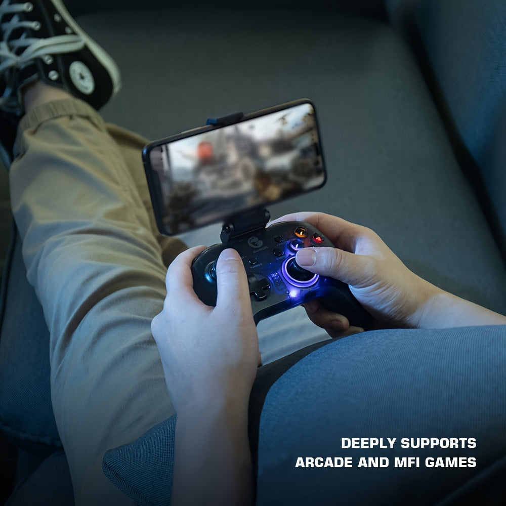 Wireless Game Controller T4 Pro for Windows 7 8 10pcs/iPhone/Android/Switch, Dual Shock USB Mobile Phone Gamepad Joystick for Arcade MFi Games, Semi-Transparent LED Backlight