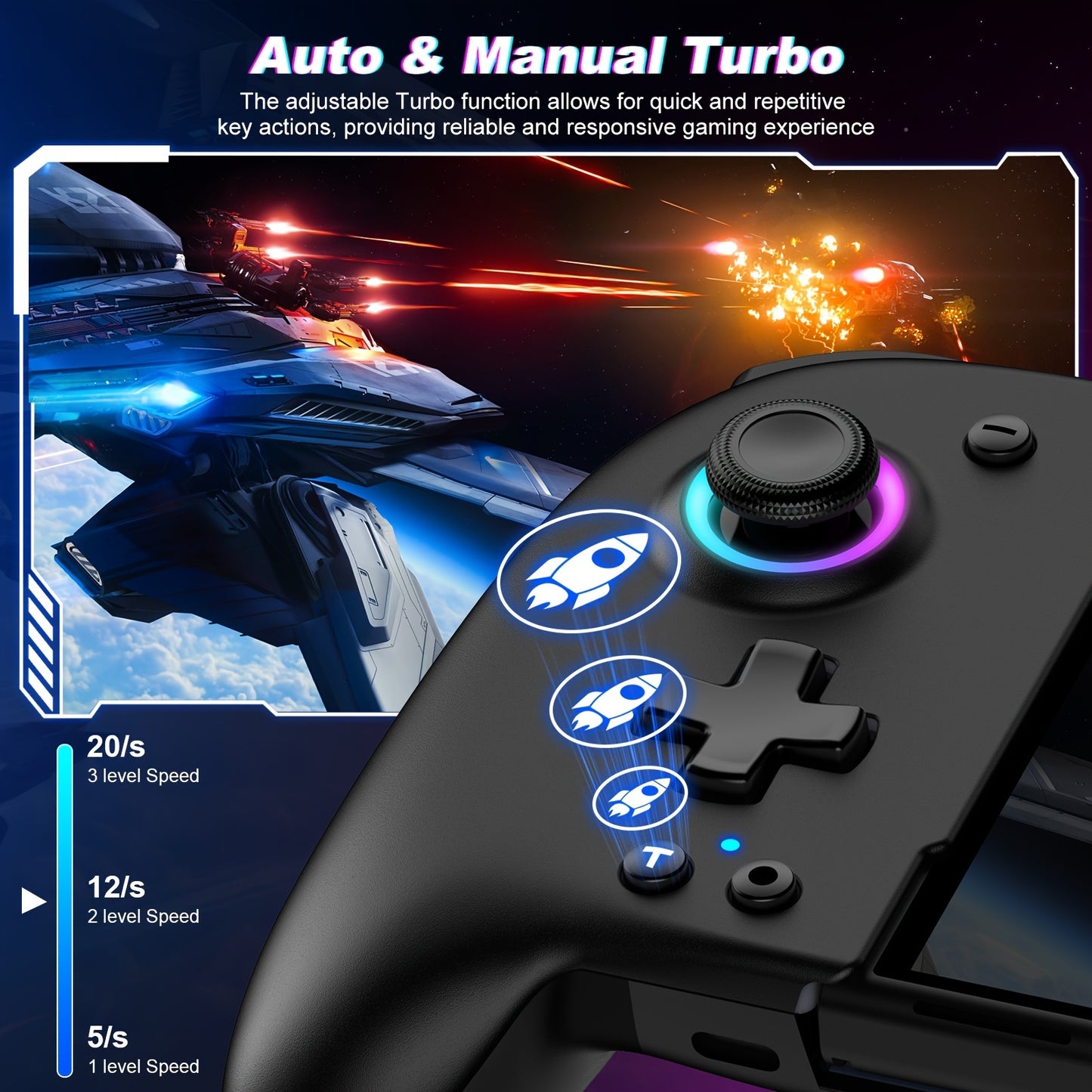 For Switch/Switch OLED, All-In-One gamepad controller replacement for Switch Controller, Switch Controller Remote Control with Adjustable TURBO, with RGB Lighting Effects