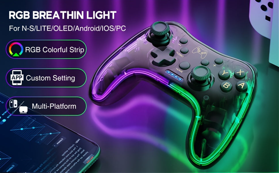 RGB Breathing LED Controller - Compatible with Switch/Lite/OLED, PC, Android, iOS - Turbo and Wake-up Functions