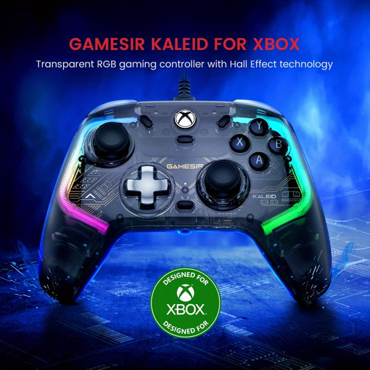 [GameSir Kaleid] GameSir Kaleid Transparent Wired Xbox Controller | Plug & Play Gaming Pad with Hall Effect Joysticks/Triggers, RGB Lighting, 3.5mm Audio Jack & 4 Motory Haptics for Series X|S/Xbox One/Windows 10/11