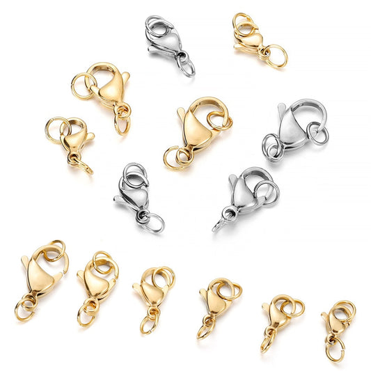 10-30Pcs Stainless Steel Gold Plated Lobster Clasp Jump Rings For Bracelet Necklace Chains DIY Jewelry Making Findings Supplies